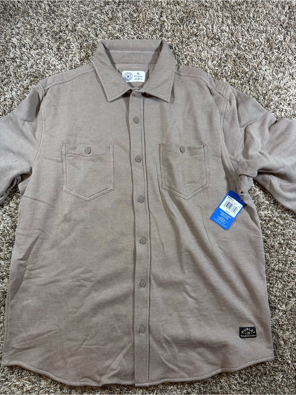 Hurley Men's Taupe Button-Down Shirt Jacket